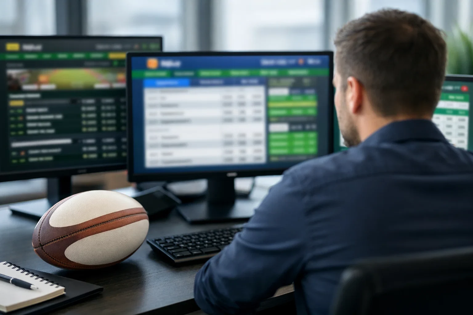 Écrans affichant plusieurs sites de paris sportifs rugby français