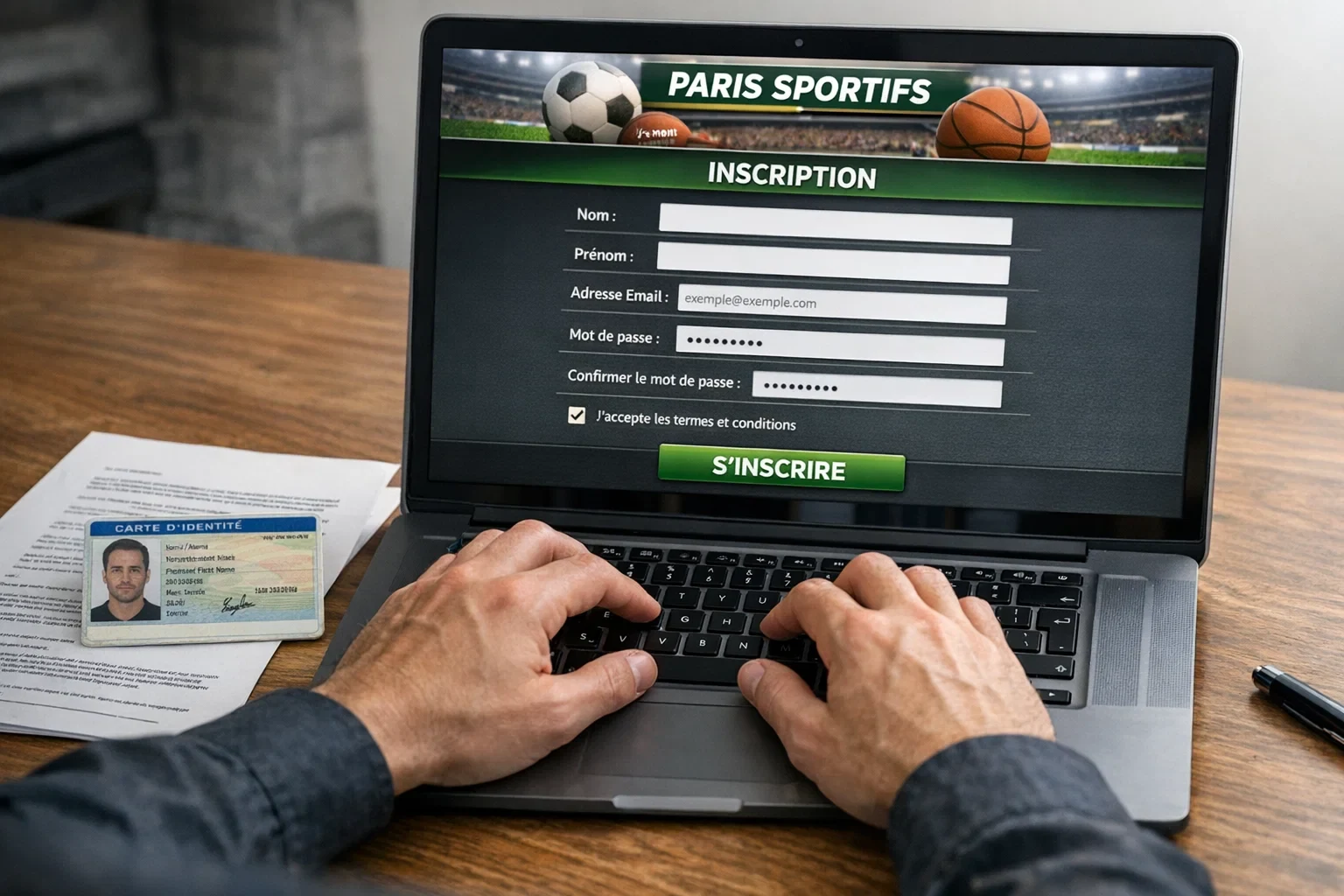 Personne remplissant un formulaire d'inscription sur un site de paris