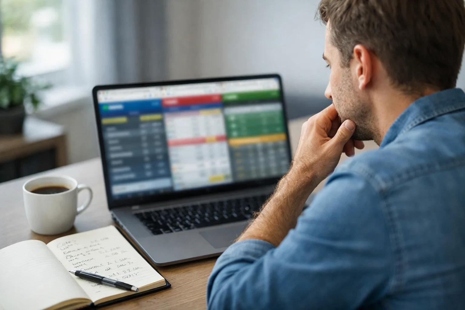 Personne comparant les offres de bookmakers sur son ordinateur portable