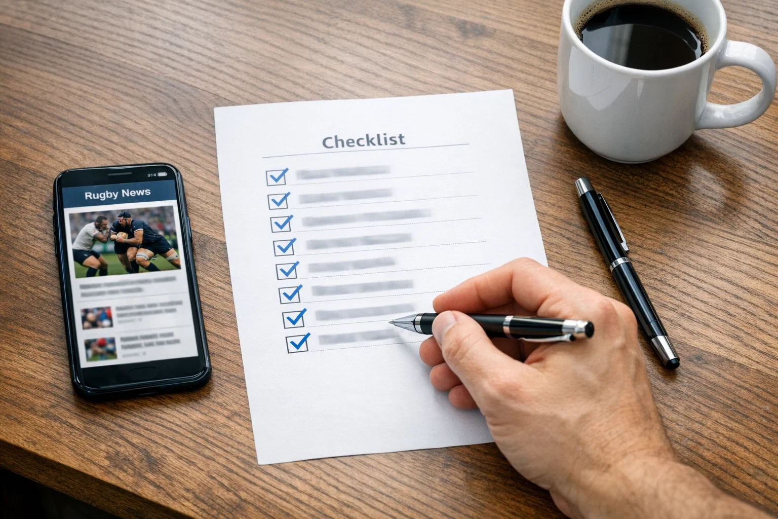 Parieur cochant sa checklist d'analyse avant un match de rugby