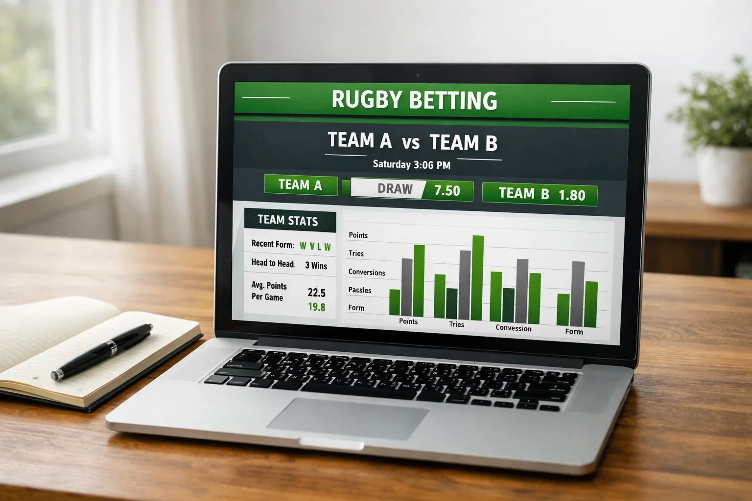 Écran d'ordinateur affichant des cotes de paris sur un match de rugby